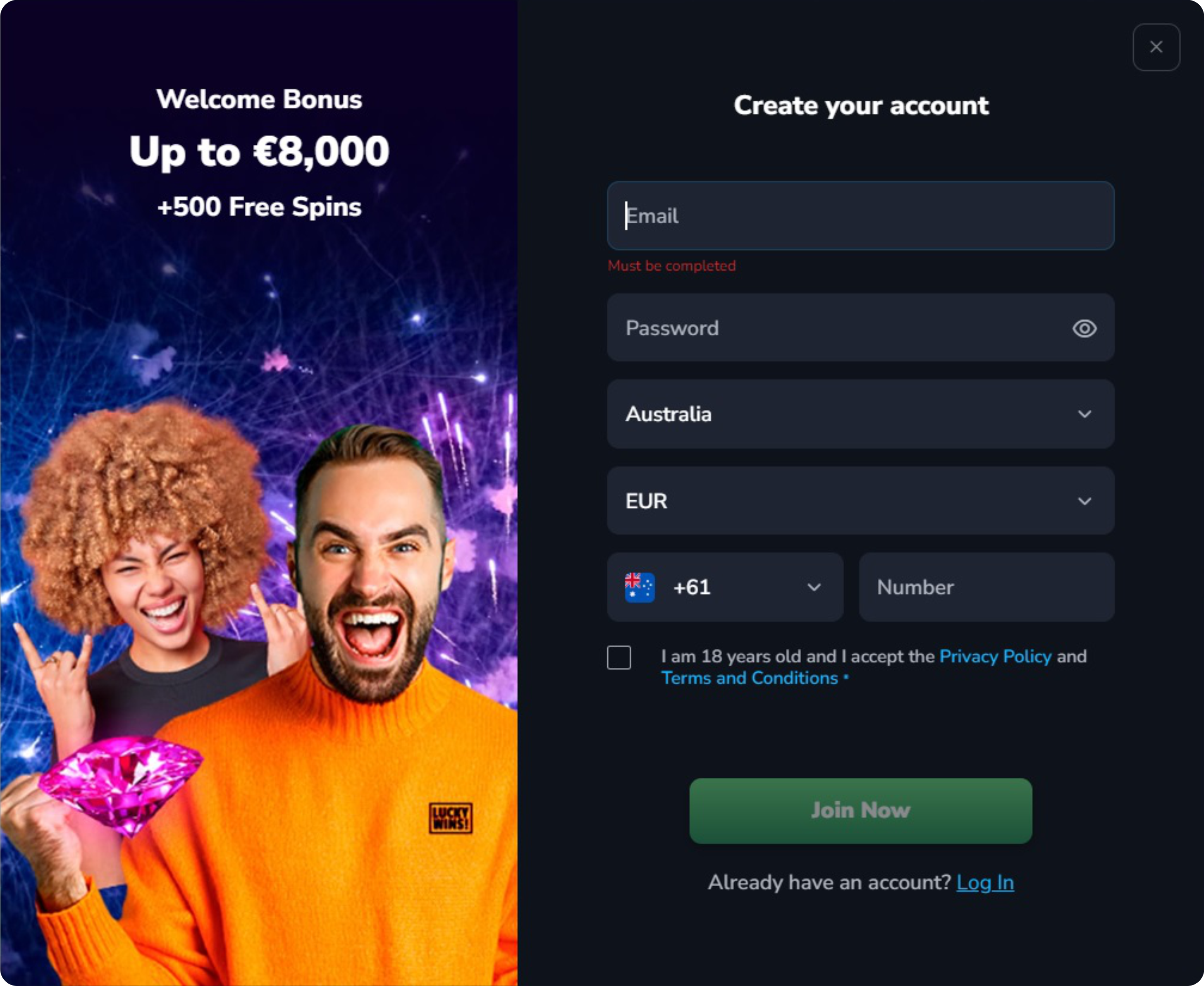 luckywins sign up
